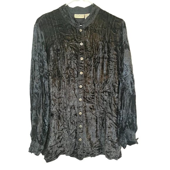 Retro Velour Top L Black Western Chic Boho Neutral Minimalist 80s Classic Artsy - Picture 1 of 12